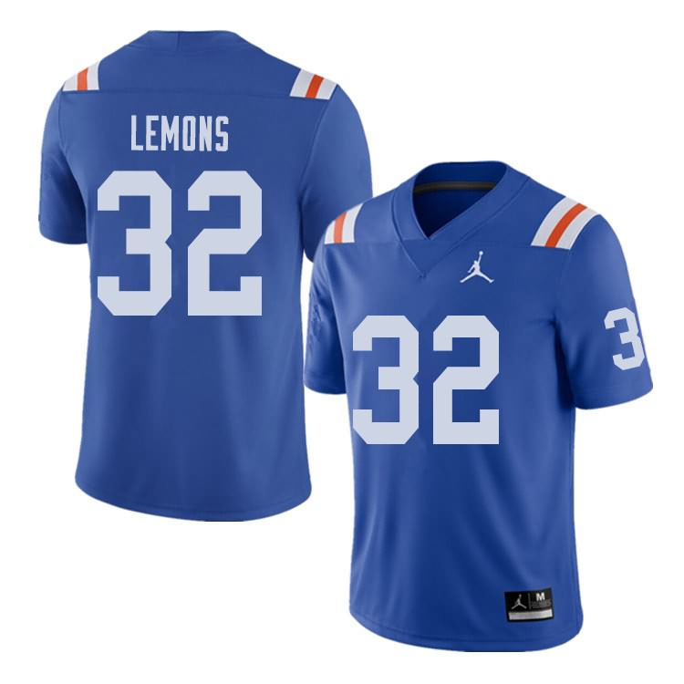 Men's NCAA Florida Gators Adarius Lemons #32 Stitched Authentic Alternate Jordan Brand Royal Throwback College Football Jersey XCY6065XX